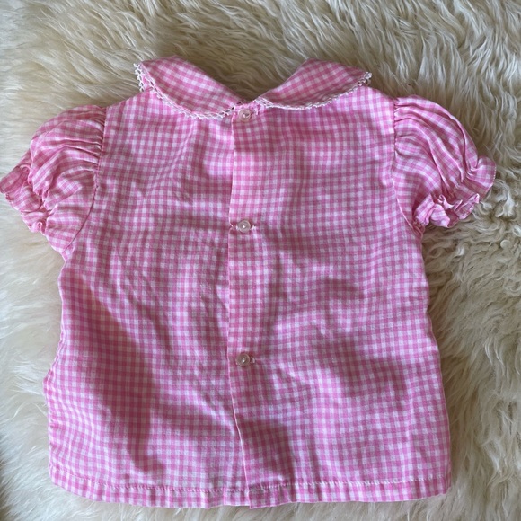 80s vintage 2 piece set overalls and short sleeved gingham top Peter pan collar - Picture 5 of 6